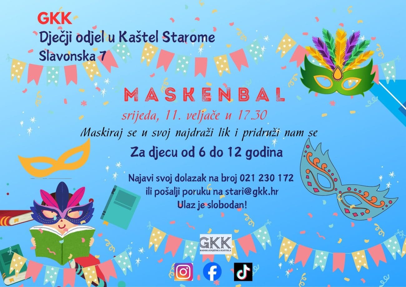 Dječji maskenbal u Dječjem odjelu Gradske knjižnice Kaštela u srijedu 11. veljače