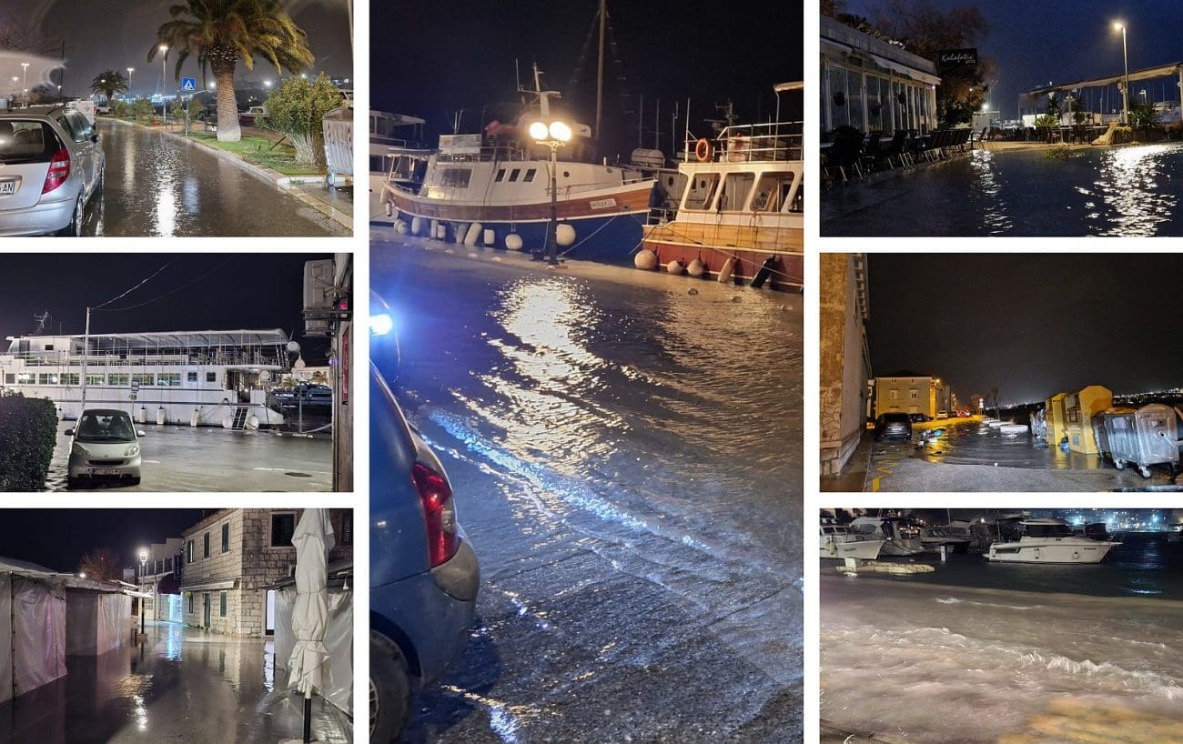 Dalmaciju pogodila jedna od najvećih ciklonalnih plima zadnjih desetljeća: More prodrlo do objekata uz splitske plaže, pod morem niži dijelovi Trogira, Hvara, Omiša, Vodica...