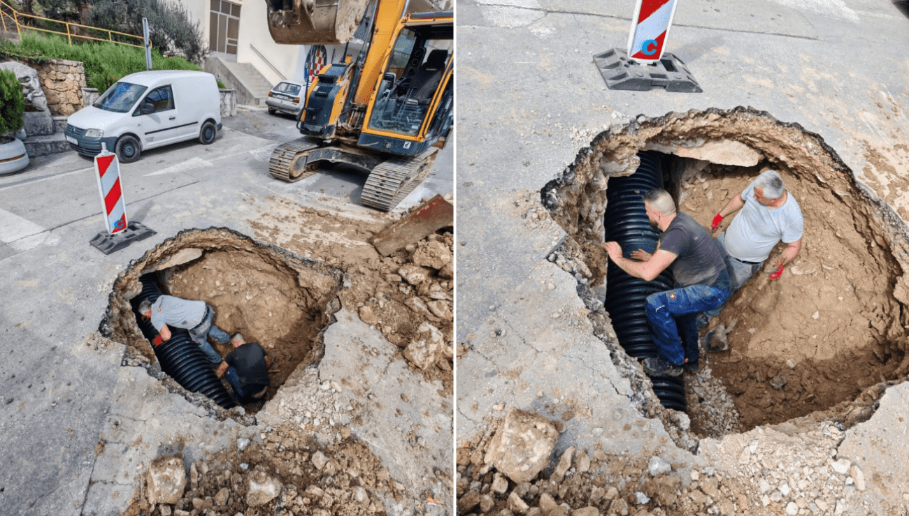 Žrnovnica: Otvorila se velika rupa na cesti između Fontane i spomenika