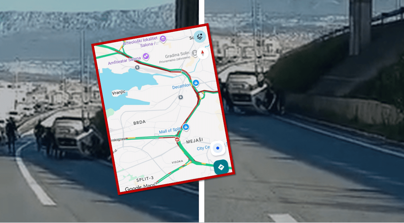 VIDEO Auto završilo na krovu kod Smokovika, velike gužve na ulazima i izlazima iz Splita