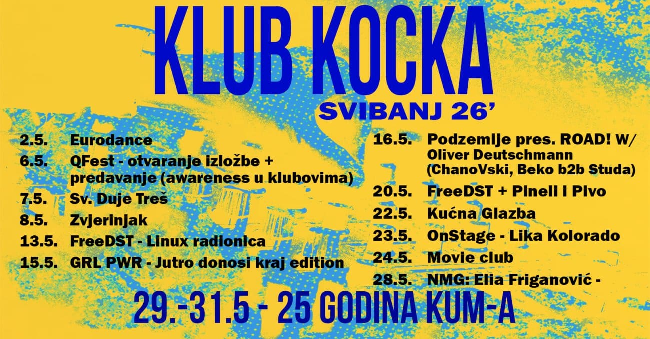 Kocka objavila program za svibanj: Od Eurodancea do techno večeri i velikog jubileja