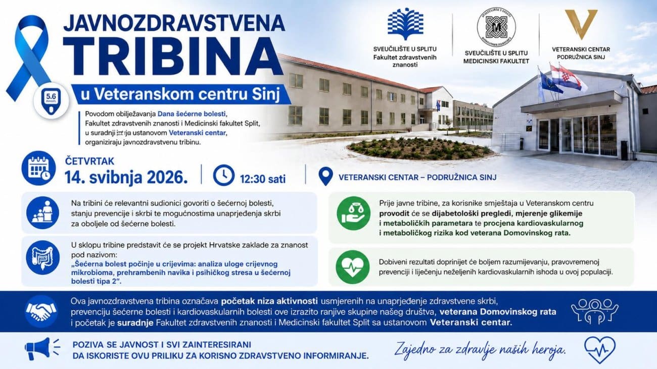 U Veteranskom centru u Sinju održava se javnozdravstvena tribina o dijabetesu