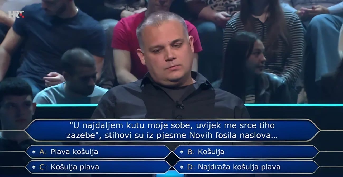 Dalmatinac pao u Milijunašu na pitanju o kultnoj pjesmi Novih fosila. Kakav fail publike!