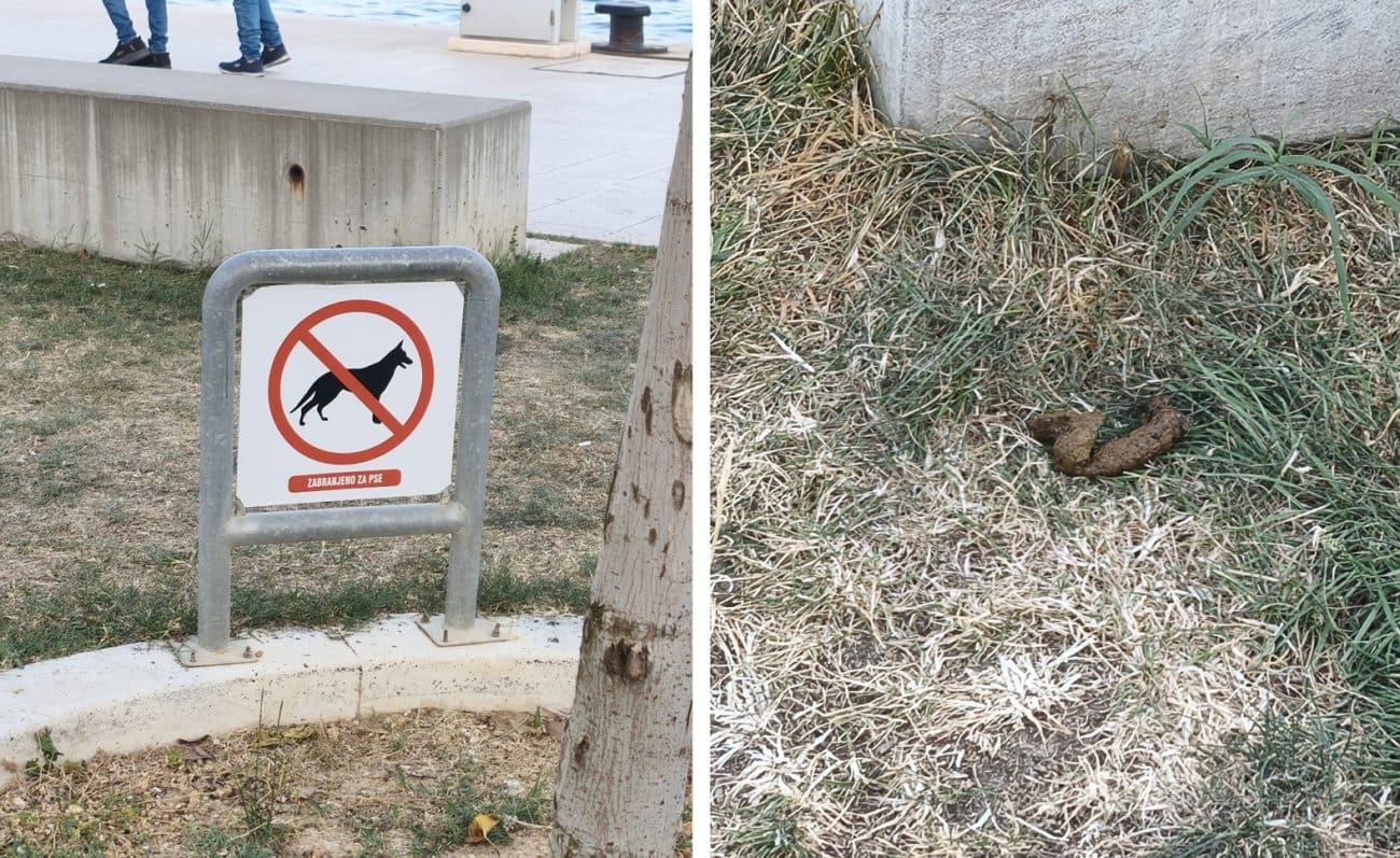 Apsurd na splitskoj Zapadnoj obali: Znak zabranjuje pse, a odmah pokraj njega – pseći izmet