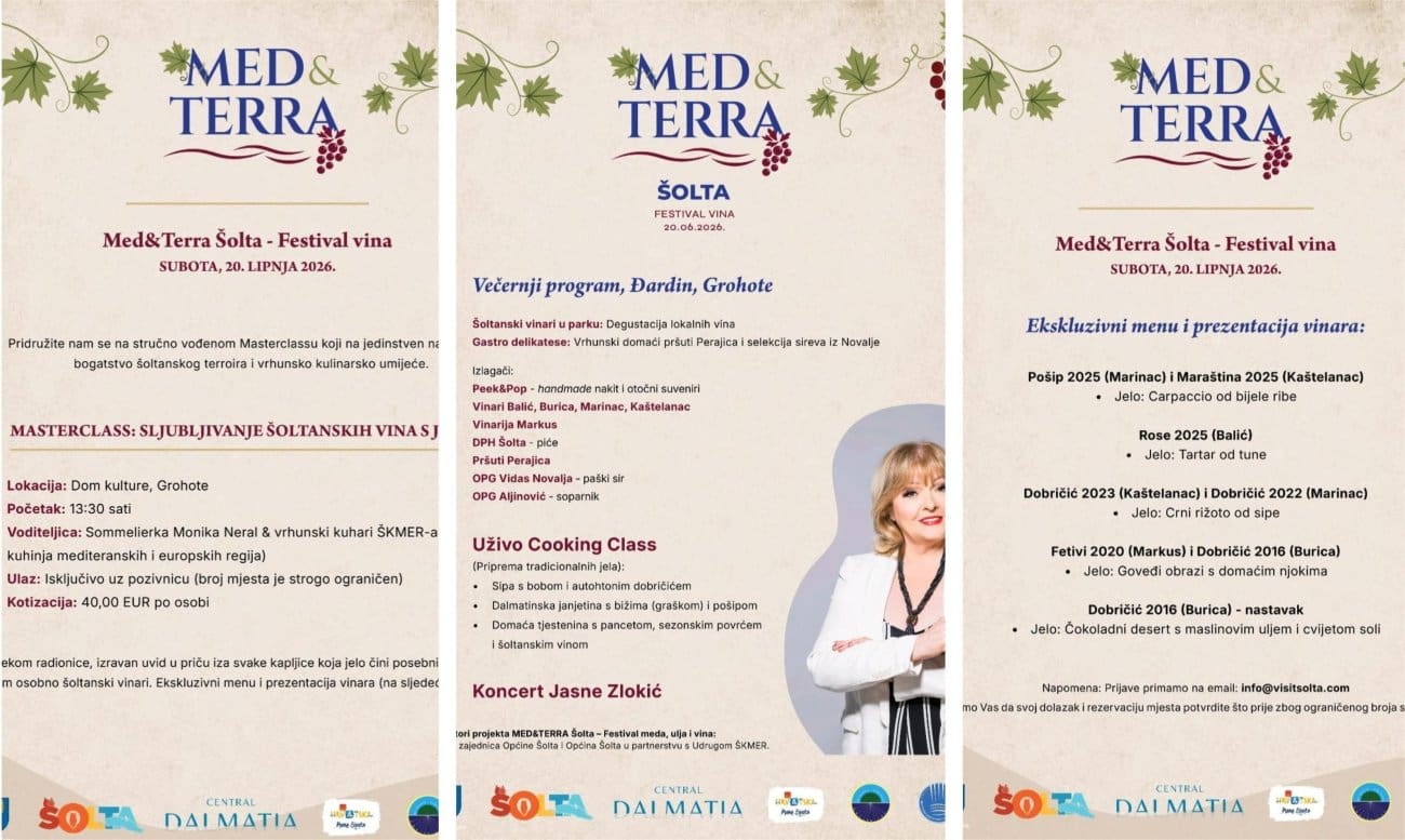 Med&Terra Šolta: Festival vina donosi vrhunske okuse otoka, ekskluzivni masterclass i koncert Jasne Zlokić